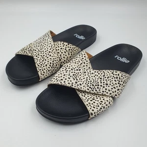 Rollie Tide Cross Slide Womens Sz 39 Black White Spot Pony Hair Leather - Picture 1 of 5