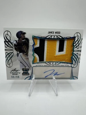 James Wood 2021 Leaf Trinity RC Rookie Patch Auto #98/99 Jumbo Logo MLB Padres - Image 1 of 2