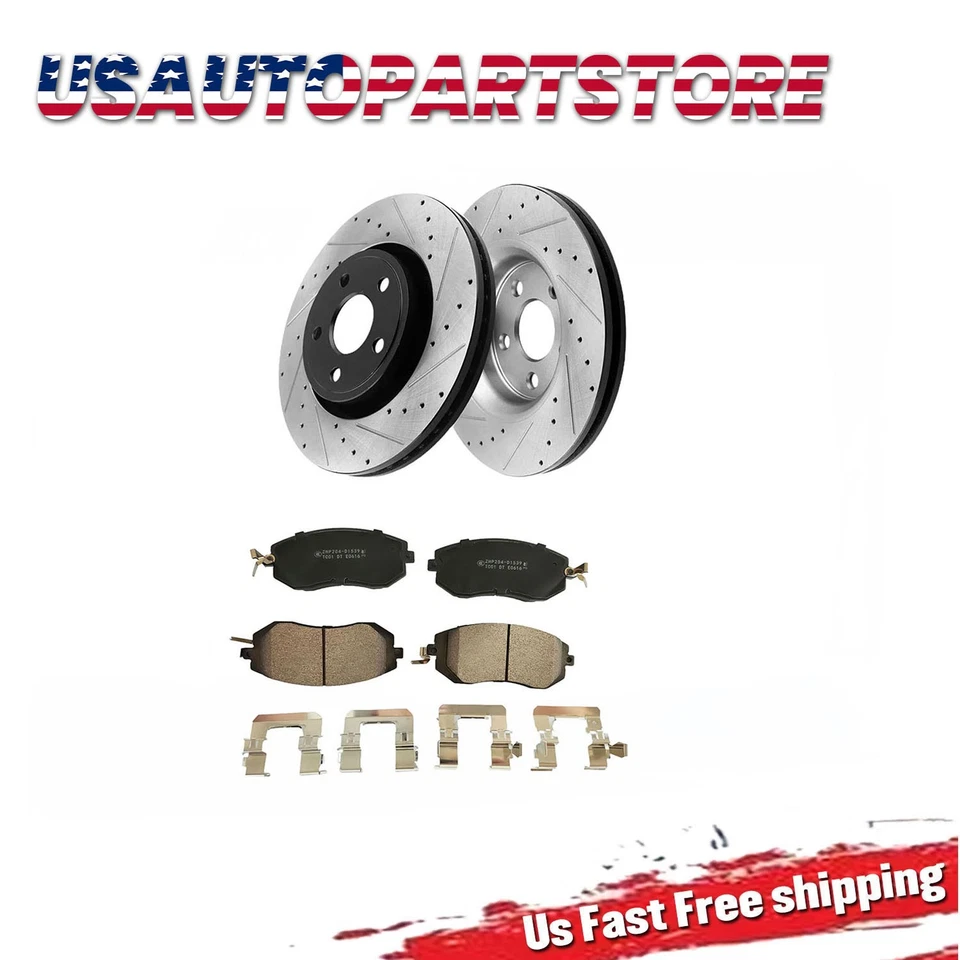 293mm Front Drilled Slotted Rotors Brake Pads for Subaru Outback Legacy Impreza - Image 1 of 4