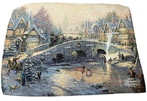 Thomas Kinkade Tapestry Wall Art Hanging Cobblestone Bridge Winter Scene 25 X 35 - Picture 1 of 8