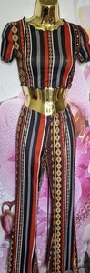 Radiana Aztec Striped Print Lettuce Trim Crop Top Flare Leg Trousers SetSize Xs - Picture 1 of 5