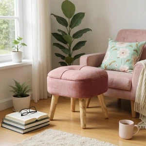 Modern Mustard Pink Ottoman Footstool for Velvet Padded Lift Up Storage Lounge - Picture 1 of 21