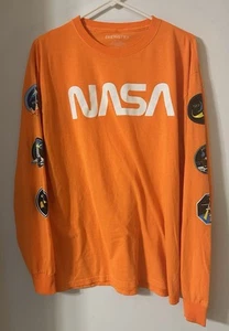 NASA Chemistry Mens Long Sleeve with Decals Orange Shirt - Medium 20” Pit To Pit - Picture 1 of 6