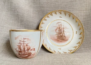 Antique Rare c1805 George III Spode Hand Painted Sailing Ship Tea Cup & Saucer - Picture 1 of 24