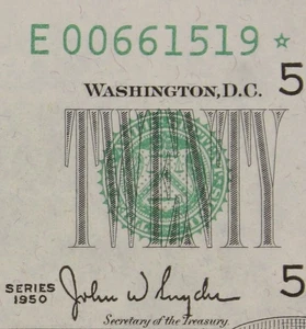 $20 1950 Star AU+ Federal Reserve Note E00661519* twenty $ plain series Richmond - Picture 1 of 3