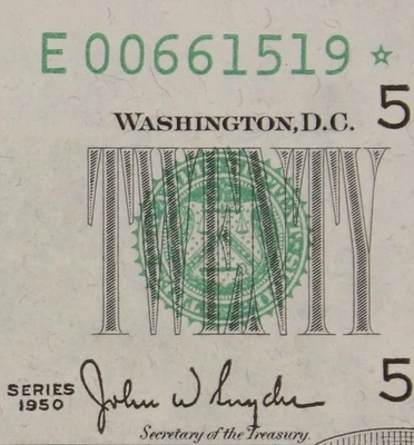 $20 1950 Star AU+ Federal Reserve Note E00661519* twenty $ plain series Richmond - Image 1 of 3