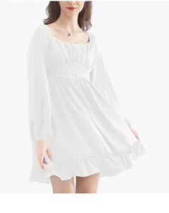 Damen Weiß Engel Langarm Rückenkrawatte Sommer Rüsche Schaukel Kleid Größe: M - Bild 1 von 12