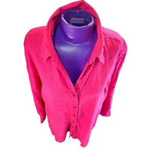 Jaclyn Smith vintage pink button up linen rayon roll sleeve tunic L - Picture 1 of 10