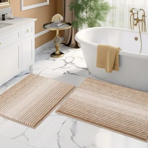 2 Piece Ombre Bath Mat Set Bathroom Rugs, Non Slip Ultra Soft and Water - Picture 1 of 5