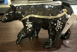 Hand Painted Enamel Black Bear Blue Eyes Trinket Box - Picture 1 of 9