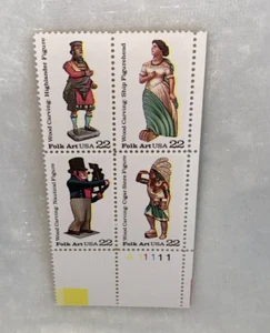 1986 US Postage Stamp Folk Art Plate Block Of 4 22c Scott #2240-2243 - Picture 1 of 7