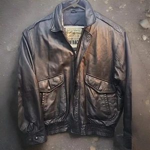 VTG New Zealand Outback Bomber Jacket Leather Black Size Large Heavy Pockets - Picture 1 of 20