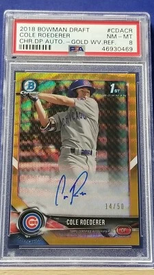 Cole Roederer - 2018 Bowman Draft Gold Shimmer Refractor Autograph  PSA 8  #/50 - Image 1 of 2