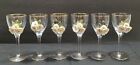 Vintage set 6 wine clear glasses gold rim white flowers ceramic wedding theme