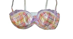 Sujetador push up Marks & Spencer Ceriso mezcla lila con aros a cuadros satinado y encaje 34C - Imagen 1 de 5