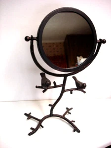 West Elm? Vintage aussehender schwarzer Vogel runder Metall Arbeitsplatte Spiegel + 2 kostenlose Geschenke - Bild 1 von 6