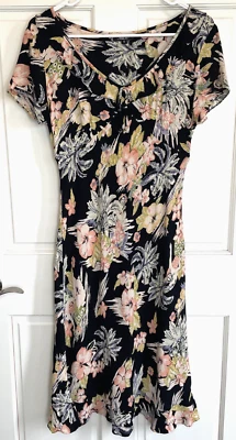 Vintage 90s Women's Boho Ruffle Midi Dress Sz 8 Retro Tropical Floral Rayon - Image 1 of 4