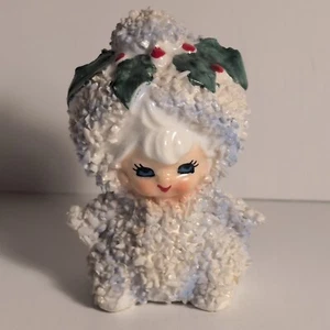 Vtg Lefton Sugar Snowbaby Girl w/ Holly Leaves Kitschy Christmas Figurine Japan - Picture 1 of 8