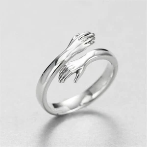 Couple Hug Love Ring Fully Adjustable Open Rings Gift Sterling Silver -Brand New - Picture 1 of 10