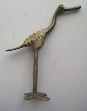 Vintage Brass Crane Bird Miniature Figurine Mini 3⅞” Tall Primitive Cast