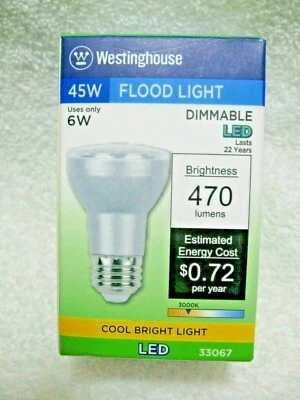 WESTINGHOUSE 45 Watt Equivalent Dimmable Flood Light Bulb Cool White 3000K SAVE - Image 1 of 4