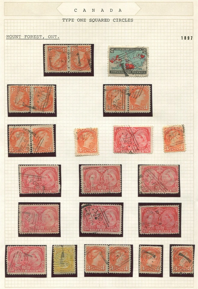 CANADA SQUARED CIRCLE CANCEL STUDY LOT TYPE I "MOUNT FOREST, ONT" - Imagem 1 de 4