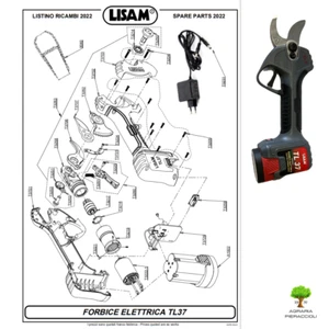 RICAMBI ORIGINALI LISAM PER FORBICE TL 37 - Lama, Perno centrale, Batteria ecc - Imagen 1 de 7
