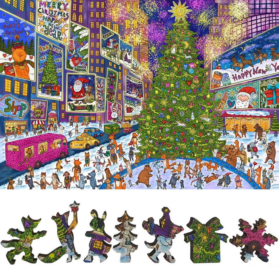Wooden Puzzle for Adults by FoxSmartBox - 220 Pieces - New York Holiday Lights - Image 1 of 4