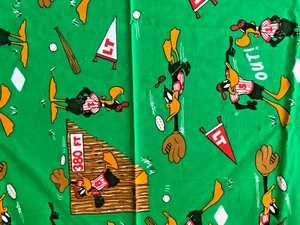 Looney Tunes Vintage Daffy Duck Baseball fabric new 45" x 45" unwashed FREE Shpg - Picture 1 of 2