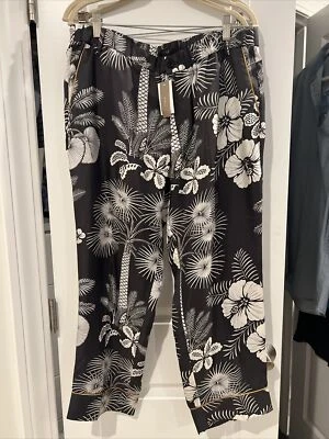 Pantalones de sarga de seda J CREW para mujer negros blancos dorados talla 14 nuevos con etiquetas Island Floral Foto 1 de 4