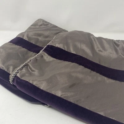 2-Martha Stewart Euro Pillow Shams Eggplant Purple Velvet Stripes Olive Green - Image 1 of 4