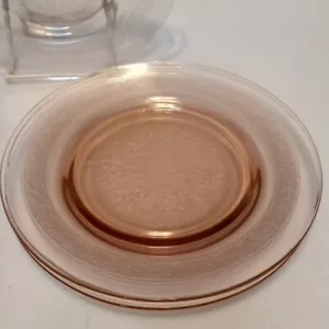 MacBeth Evans 8 in Luncheon Plates Pink Leaf Depression Glass 1928 Set of 4 - Picture 1 of 7