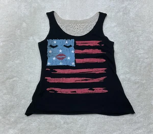 Love Always Womens Size S Make Up Face American Flag Tank Top Lace Back - Picture 1 of 9