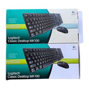Lot Of 2 Logitech Classic Desktop MK100 Keybord Mouse Combo Compact Comfort NOB