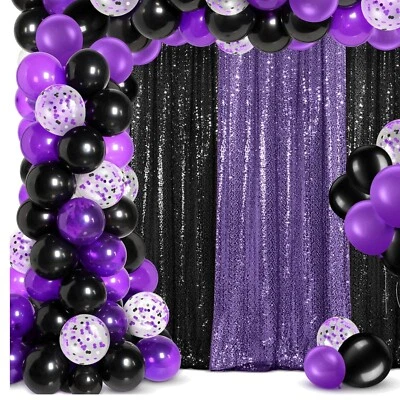 137 Pcs Black Purple Party Decoration Set with 4 Sequin Backdrops & Balloon Kit - Image 1 of 4
