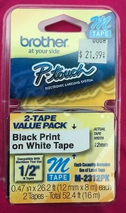 ¡NUEVO sellado! Paquete de 2 cintas de etiqueta Brother M231 P-Touch, Ptouch 1/2" M-231 M-2312PK - Imagen 1 de 2