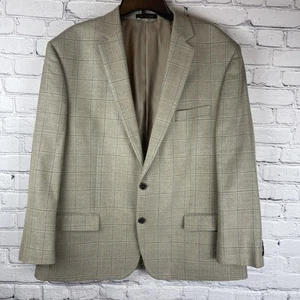 Lauren Ralph Lauren Sport Coat Blazer Mens 46R Gray Taupe Windowpane Silk Wool - Picture 1 of 10