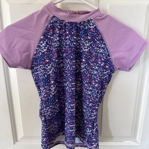Eddie Bauer Swim Rash Shirt Size M (10 12) EUC Purple Pink Print Adorable! - Picture 1 of 7