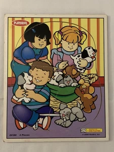 Playskool 4 Piece Wood Puzzle 2000 Hasbro, Inc 00180 Kids & Puppies - Picture 1 of 3