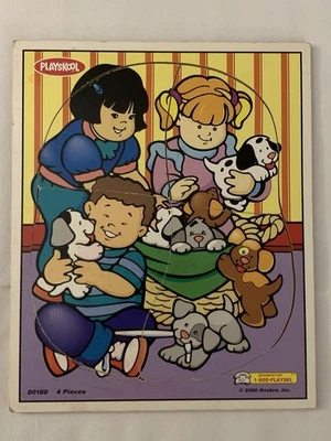 Playskool 4 Piece Wood Puzzle 2000 Hasbro, Inc 00180 Kids & Puppies - Image 1 of 3