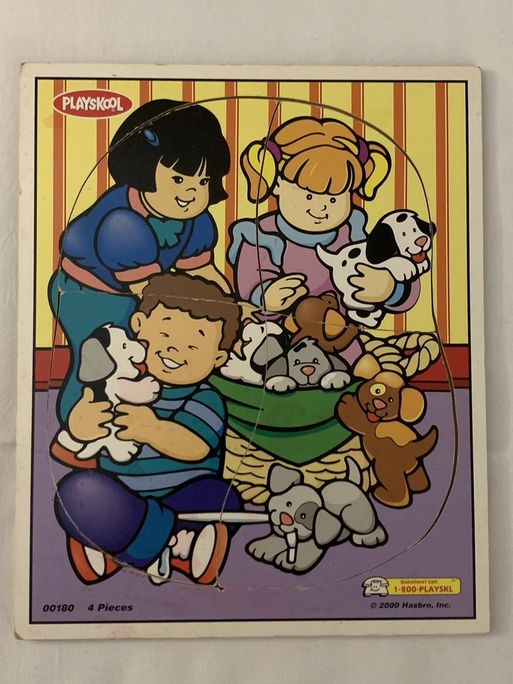 Playskool 4 Piece Wood Puzzle 2000 Hasbro, Inc 00180 Kids & Puppies - Image 1 of 3