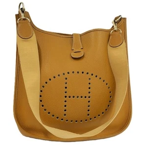 Hermes Shoulder Bag Evelyn 1 GM Togo Apricot □ F Engraved Used SKAI-0 - Picture 1 of 10