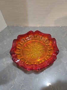 Vintage L.E. Smith Amberina Moon & Stars 8” MCM Ashtray Candy Dish CADMIUM GLOW - Picture 1 of 8