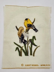 Vintage Crewel Embroidery Unframed Finished Gold Finch Birds 7.5" X 10" - Picture 1 of 10