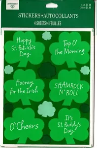 Brand New & Sealed - St. Patrick's Day Shamrock Stickers or Seals By Ambassador - Picture 1 of 2