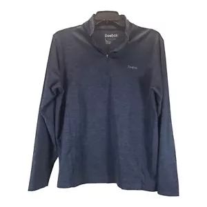 Reebok Mens Large Blue Heathered 1/4 Zip Pullover Long Sleeve Thumbholes Running - Picture 1 of 9