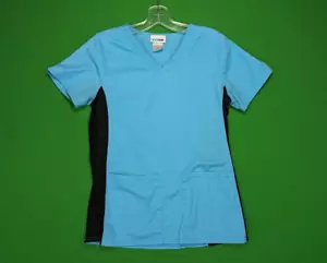SCRUBSTAR Scrub Top Women's XS Blue / Black Flex Sides Short Sleeve Medical - Picture 1 of 12
