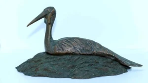 KEITH CALDER VINTAGE BRONZE NESTING HERON c1989 Eromel Collection untouched cond - Picture 1 of 13