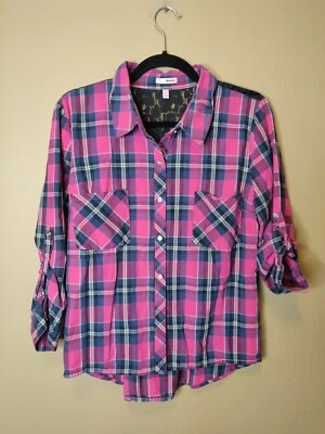 Bongo Mujer XL Camisa Cuadros Rosa y Azul Cuello Abotonado Adj. mangas encaje Foto 1 de 4