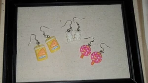 3 Pair Colorful Resin Gummy Bear Candy Earring Handmade Dangle Fish Hook Mix N10 - Picture 1 of 4